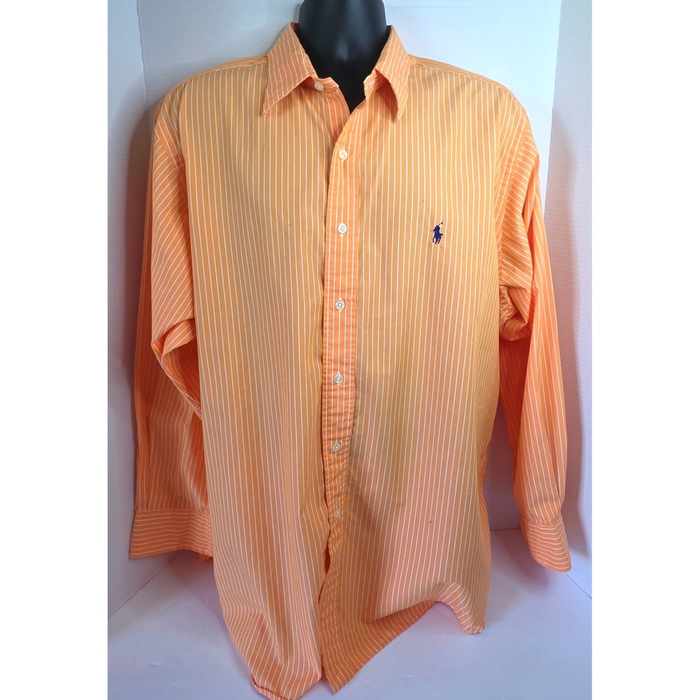 Polo Ralph Lauren Alcott Orange White Striped Cotton Button Down Shirt 18 34/35